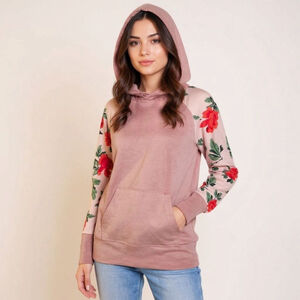 LuLaRoe Amber Small Dusty Rose Pink and Red Rose Lightweight Hoodie